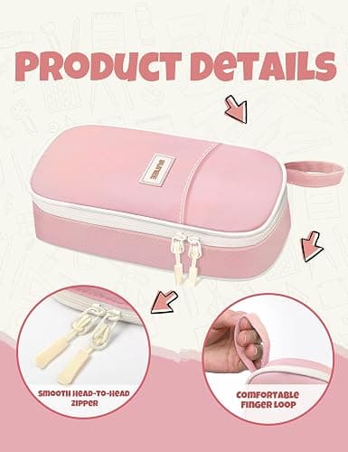 SUNEE Cute Pencil Case, Aesthetic Pen Pouch, Colored Large Pencil Bag with Zipper, Kawaii Stationery Storage and Organizer, School Supplies for Teen and Adult Girls, Pink thumbnail 5