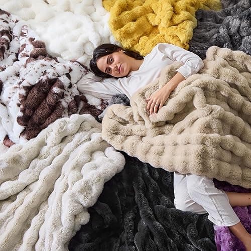 Jeyfull Fluffy Faux Rabbit Fur Throw Blanket - Soft, Luxury, Cozy Thick Warm Decorative Blanket for Bed, Sofa (Throw Size 50''x60'', Black) thumbnail 8