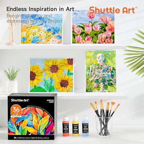 Shuttle Art Acrylic Paint, 36 Colors Acrylic Paint Set with Brushes & Palette, 2oz/60ml Bottles, Rich Pigments Non-toxic for Artists Kids & Adults, Painting on Canvas Rocks Ceramic Wood thumbnail 8