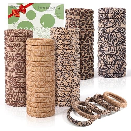 Bessrung 100PCS Seamless Elastic Hair Ties for Women Girls, No Damage Ponytail Holders for Thin Thick Hair, Leopard Animal Print Hair Bands for Women's Hair, Hair Accessories for Girls Christmas Gift - Image 1