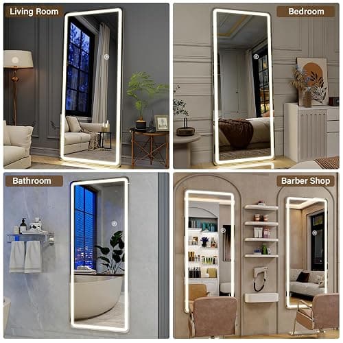 ZENOMIRRIS LED Full Length Mirror with Lights - 71"x26"Floor Standing Mirror with Rounded Corner Dimmable 3 Color Lighting, Aluminum Frame,Leaning Hanging for Bedroom Cloakroom, White thumbnail 5