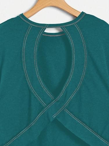 RoseSeek Women's 2 Packs Open Back Tops Crewneck Short Sleeve Backless Tee | Cut Out, Criss Cross, Summer Casual T Shirt thumbnail 4