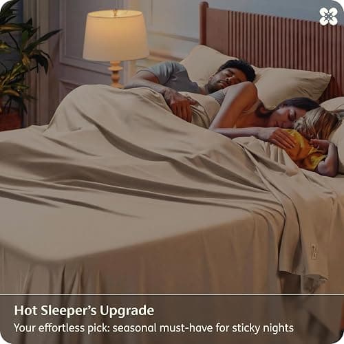 Bedsure King Size Sheet Set, Cooling Sheets, Rayon Derived from Bamboo, Deep Pocket Up to 16", PureWoven, Breathable & Soft, Bed Sheets, Hotel Luxury Silky Bedding for Hot Sleepers, Beige thumbnail 2