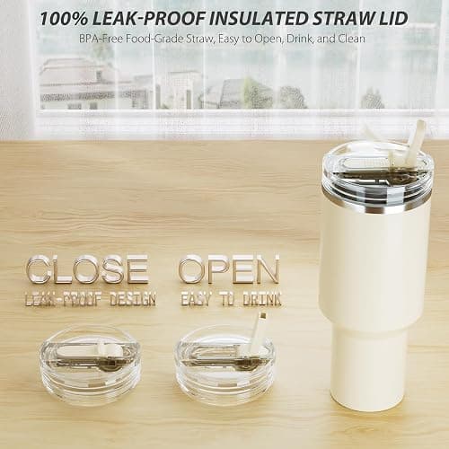 CeleVista 2 Pack Replacement Lid for Stanley 40 oz Quencher H2.0 & ProTour, Flip Straw Tumbler Lid for Stanley Cup, Leakproof, No Spill & Easy to Use Reusable Tumbler Cover (Cream) thumbnail 6