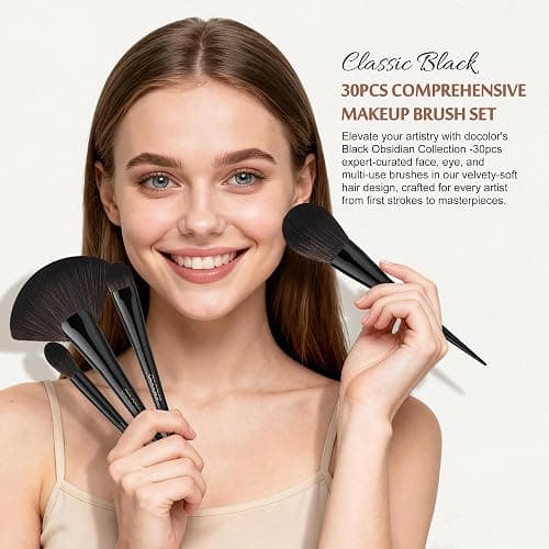 Docolor Makeup Brushes Set Professional 30Pcs Obsidian Makeup Brushes Premium Synthetic Powder Kabuki Foundation Contour Blush Concealer Eye Shadow Blending Eyeliner Crease Eyebrow Make Up Brush Kit thumbnail 2