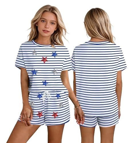 tiorhooe Kids 4th of July Outfit 2 Piece Set for Girls Boys American Flag Shirt and Shorts Patriotic USA 250 Anniversary thumbnail 2