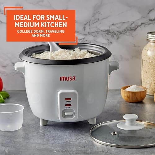 IMUSA Mini Electric Rice Cooker 6 Cup Cooked 3 Cup Uncooked – Ceramic Nonstick Pot, Small Multi Cooker for Rice, Quinoa, Oatmeal, Stew – Keep Warm – Compact for Dorm RV Kitchen thumbnail 8