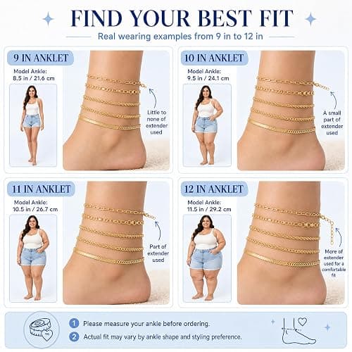 AOZEL Gold/Silver Plated Anklet Bracelets for Women Waterproof Plus Size Cuban Link Chain Ankle Bracelet for Large Ankle 9-12inch thumbnail 2