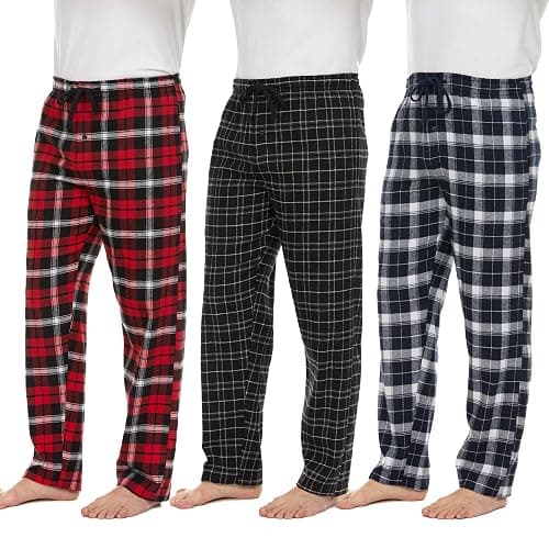 Pajama Pants for Men - 3 Pack Pajama Bottoms - Cotton Blend Flannel Plaid Lounge Pants, Comfortable PJ Pants - Image 1