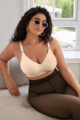 OEAK Womens Seamless Bras Comfortable Bra No Underwire Full Support Bralette Push Up Plus Size V Neck Sleeping Tshirt Bras thumbnail 7