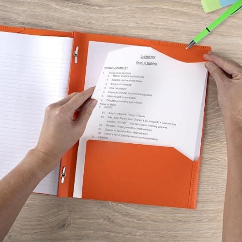 Five Star 2-Pocket Folder, Plastic Folder with Stay-Put Tabs and Prong Fasteners, Holds 8-1/2" x 11" Paper, Solar Orange (340300N) thumbnail 6