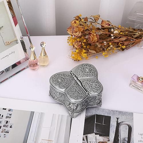 Hipiwe Vintage Metal Jewelry Box Butterfly Shape Trinket Box Decorative Metal Small Jewelry Storage Box for Rings Necklaces Earrings Organizer Keepsakes Box Gift for Women thumbnail 6