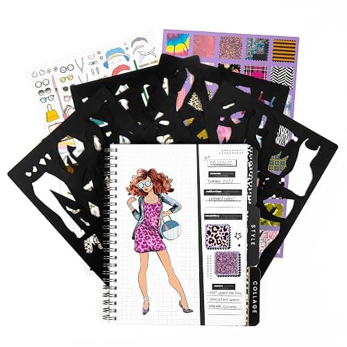 Fashion Angels Runway Graphic Journaling Set, Basic Fashion Design Activity Journal for Beginners with Markers, Stencils, Stickers & Sketch Pad, Kids 8+ thumbnail 6