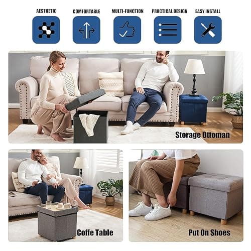 BRIAN & DANY Small Ottoman with Storage, Foot Stool Ottoman Storage Cube, Foot Rest for Couch with Legs, Navy Blue 15" x 15" x 15" thumbnail 6