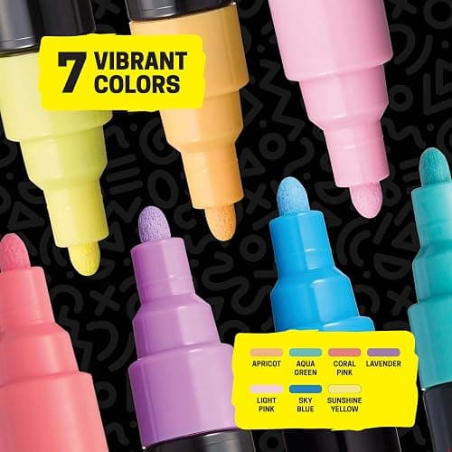 uni Posca 5M Medium Pastel Markers with Reversible Tips, Set of 7, Kids Art Supplies For Gifts, Decorations, Fabric, Metal, Glass, Wood and Canvas thumbnail 2