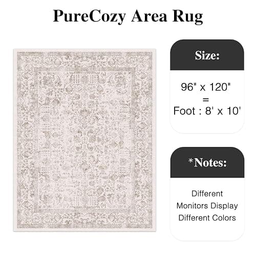 PureCozy Light Brown Area Rug 8x10 Machine Washable Large Vintage Living Room Distressed Non Slip Carpet Traditional Indoor Bedroom Retro Floral Accent Throw Rug for Office Kitchen Dining Room thumbnail 7