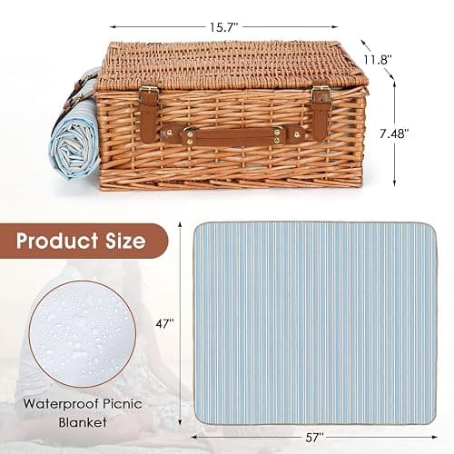 HappyPicnic Ensemble de Panier de Pique-Nique en Osier pour 4 Personnes | Grand Panier en Saule avec Grand Compartiment Isotherme isolé, Tapis de Pique-Nique imperméable Gratuit et kit de Service thumbnail 3