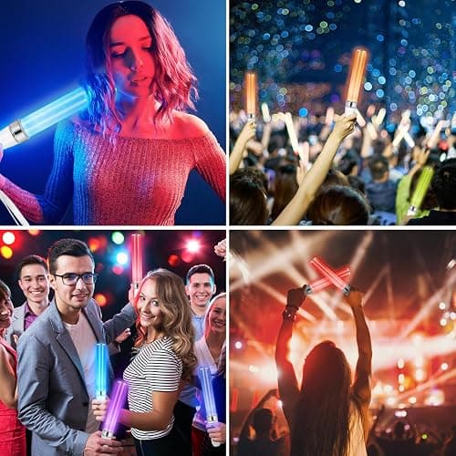 BINWO Reusable LED Glow Sticks(2Pack) with 15 Multicolor, Manual and Automatic Mode, Equipped with AAA Battery Powered LED Sticks, Concert Glowsticks, Raves, Emergency, (15+ Years Old) thumbnail 7