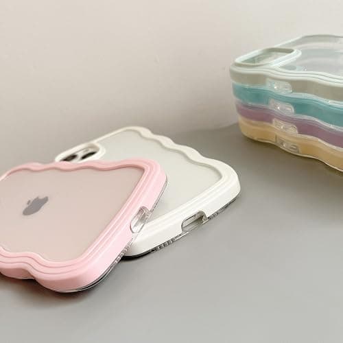 QLTYPRI Kompatibel mit iPhone 13 Hülle, iPhone 14 Transparent Case Aesthetic Curly Handyhülle Frauen Mädchen Girls Süßes Wellen Design Silikon TPU Bumper Schutzhülle - Weiß thumbnail 4