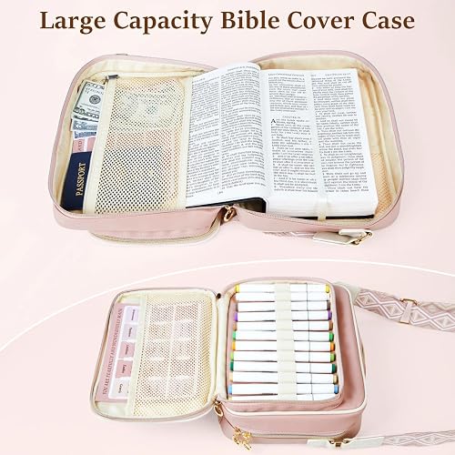 MHJY Bible Bag Leather Bible Cover Case for Women Zipper Quilted Bible Cover with Bible Tabs and Shoulder Strap Crossbody Purses for Book Cover thumbnail 5