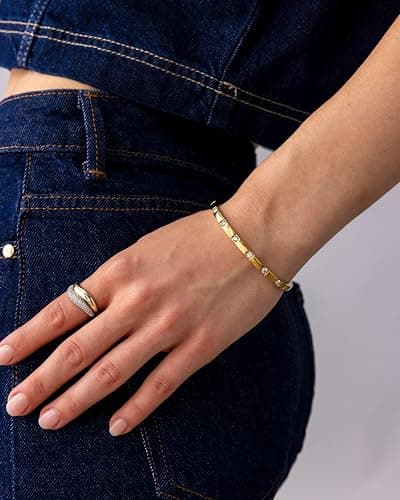 PAVOI 14K Gold Plated Love Bangle Bracelets for Women | Waterproof Stainless Steel Cubic Zirconia Hinged Bracelet Dupe thumbnail 5