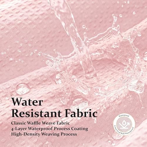 Dynamene Waffle Shower Curtain 256 GSM Heavy Duty Fabric 72"x72" Pink | Thick Textured Cloth, Weighted Hem, Water Repellent Washable, Hotel Luxury Polyester Shower Curtain Set for Bathroom 12 Hooks thumbnail 9