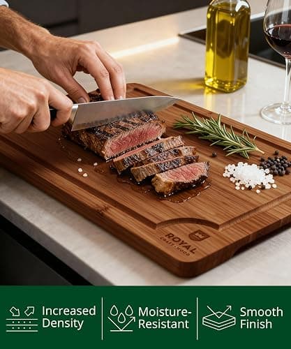 ROYAL CRAFT WOOD Wooden Cutting Boards for Kitchen Meal Prep & Serving - Bamboo Wood Serving Board Set with Deep Juice Groove Side Handles - Charcuterie & Chopping Butcher Block for Meat (3 Pcs) thumbnail 5