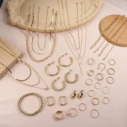 Thunaraz Gold Jewelry Sets for Women Trendy Gold Accessories Gold Necklace and Bracelet Set Gold Jewelry Pack thumbnail 3