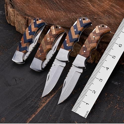 Personalized Folding Knife - Damascus Olive-Brown Pocket Knife, Custom Gift for Husband, Boyfriend, Dad, Son, Groomsmen, Perfect for Birthday, Anniversary, Father’s Day, Christmas Gift thumbnail 8