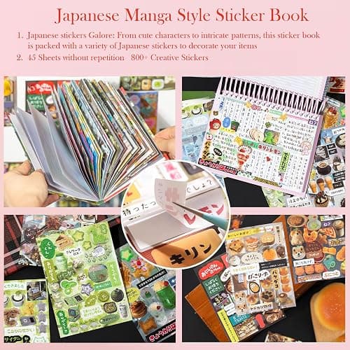 Japanese Manga Style Sticker Book,45 Sheets Comic Books Style Material Decoration Kawaii Stickers - 800+ Designs in 1 Book for DIY Scrapbooking Journaling Handbook Decoration (A) thumbnail 2