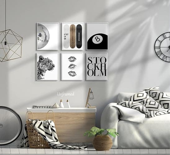 Fashion Trendy Leopard Wall Art Set of 6 Stockholm Preppy Room Painting Picture Wall Decor Black White Aesthetic Cheetah Poster Print Artwork for Girls Bedroom Dorm Apartment Home Decoration Unframed thumbnail 2