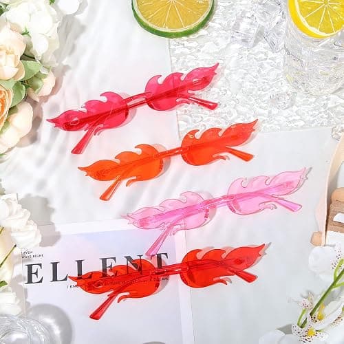EBOOT 4/8 Pairs Fire Flame Glasses Rimless Flame Fire Sunglasses for Women Men Summer Beach Wedding Bridal Shower Party Decor thumbnail 3