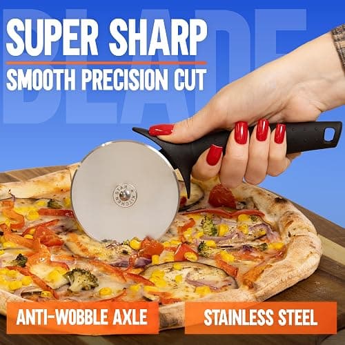 KitchenStar Pizza Cutter Wheel - 304 Stainless Steel Slicer Knife with Super Sharp Blade, Anti-Wobble Axle Mechanism, Ergonomic Non-Slip Handle & Protective Cover, Dishwasher Safe thumbnail 3
