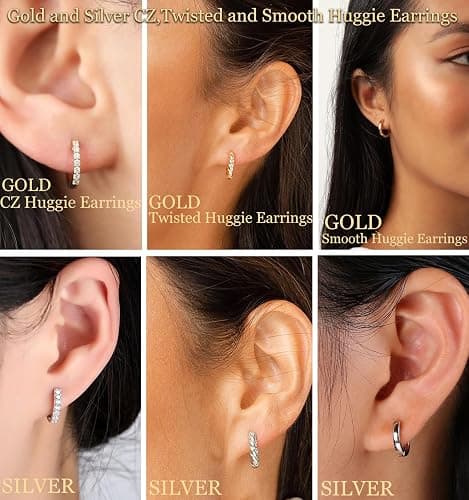 Cocadant 6 Pairs 925 Sterling Silver Small Hoop Earrings for Women,14k Real Gold Hypoallergenic Tiny Cubic Zirconia Cartilage Huggie Earring Sets for Multiple Piercing Trendy Jewelry 8/10/12mm thumbnail 5