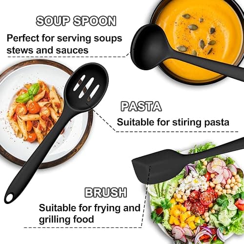 Umite Chef 22-Piece Silicone Cooking Utensils Set，Heat Resistant & Dishwasher Safe Kitchen Tools, Black Non-Scratch Spatula Set for Nonstick Cookware (Black) thumbnail 3