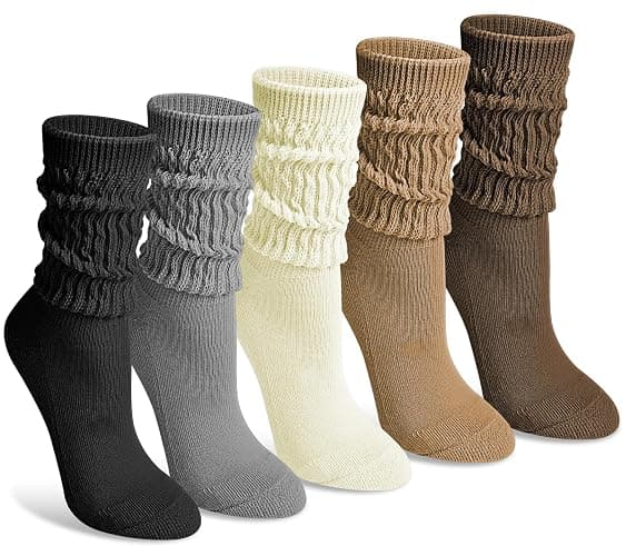 Justay 5 Pairs Slouchy Socks for Women - Slouch Long Crew Knit Boot Athletic Calf Tube Scrunch Socks - Image 1