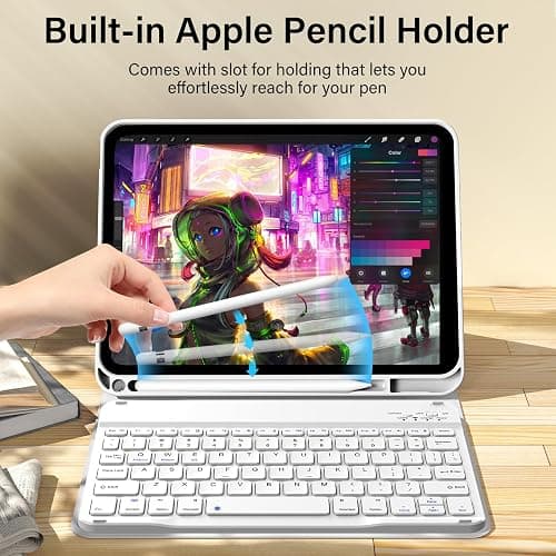 kenke for iPad 11/10th Gen Case with Keyboard 11/10.9 inch 2025 A16/2022, Detachable Wireless Bluetooth Keyboard Case Thin & Light with Built-in Left Side Pencil Holder, White Square Keycaps (Gray) thumbnail 4
