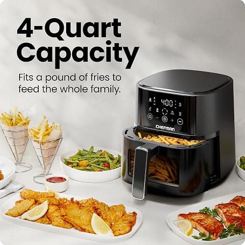 Chefman Air Fryer – 4 QT Compact Airfryer for Quick & Easy Meals, Features Hi-Fry Technology for Extra Crisp, Easy-View Window, Touch Controls with 4 Presets, Nonstick & Dishwasher Safe Basket - Black thumbnail 4