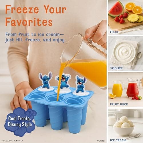 Disney Silicone Popsicle Molds – 6 Reusable Popsicles Molds Featuring Mickey & Friends or Stitch – BPA-Free Flexible Silicone Ice Pop Mold and Popsicle Maker for Frozen Treats - Small - Stitch thumbnail 5