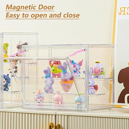 LXLXXL Small Acrylic Display Case for Collectibles 3 Layer Adjustable Display Case with Magnetic Door Clear Stackable Display Box for Mini Figures, 2 Pack thumbnail 4