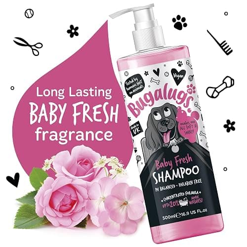 BUGALUGS Baby Fresh Dog Shampoo 16.85 FL Oz - Grooming Product for Smelly Dogs With Baby Powder Scent - Best Puppy Shampoo, Conditioner, Vegan and Professional Pet Shampoo thumbnail 4
