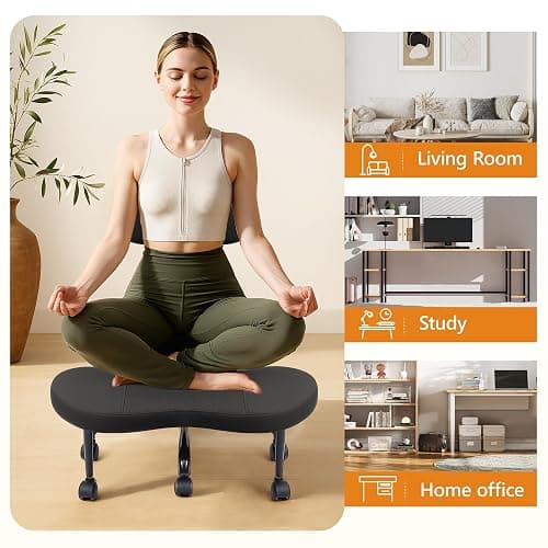 AtHope Cross Legged Office Chair, Criss Cross Desk Chair ADHD Meditation Kneeling Yoga Seat with Adjustable Height, Lumbar Support, Wider Footrest and Wheels (Black) thumbnail 8