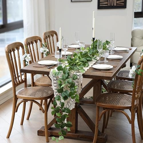 Mizii 2 Strands Artificial Scindaps Vines Garland 73" Fake Vine with Silk Green Leaves Faux Evergreen Hanging Plants Greenery Decoration for Party Wedding Bedroom Home Wall Room Decor (Scindapsus) thumbnail 2