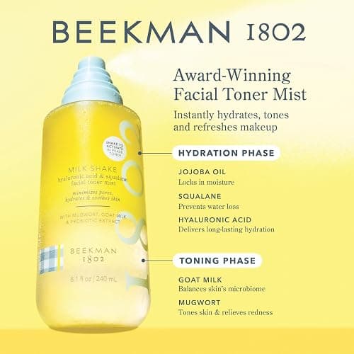 Beekman 1802 Milk Shake Hydrating Face Mist - Hyaluronic Acid & Squalane Facial Mist Minimizes Pores & Gently Moisturizes - Makeup Setting Spray - Fragrance-Free thumbnail 2