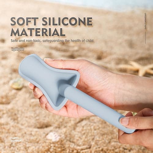 MarcZero 11Pcs Silicone Beach Toys,Modern Baby Beach Toys,Travel Friendly Beach Set,Silicone Bucket, Shovel, 8 Sand Molds, Beach Bag,Silicone Sand Toys for Toddlers, Kids (Blue) thumbnail 6