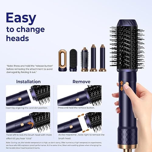 Airstyler Set Airbrush Magic Styler Hair Styler 6 in 1 Hair Dryer Brush with Curl, Straighten, Volumise, Smooth and Hairdryer Brushes for Styling, Hot Hair Styler for All Hair Type/Length thumbnail 6