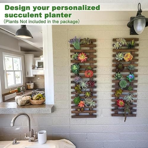 Mulctun 2 Pcs Wall Planters - 11.4"W x 35.43"H Wooden Wall Planters for Indoor Outdoor Plants,Hanging Wood Wall Trellis,Wall Mounted Plant Holder for Orchids,Succulent,Air Plants,Hanging Pots Display thumbnail 4