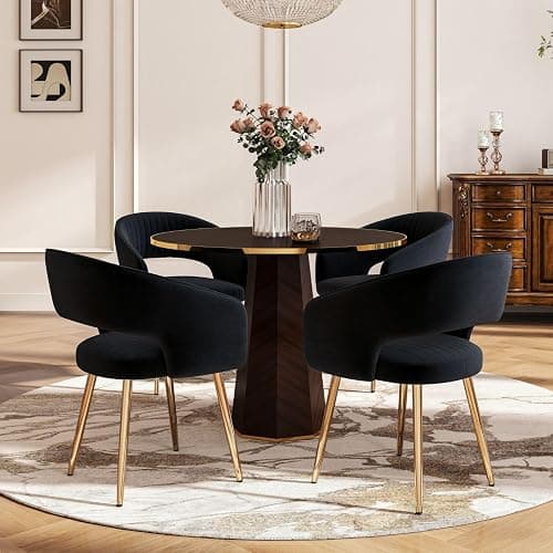 Hyfirm Black Velvet Dining Chairs Set of 2, Modern Side Chairs with Hollow Back and Gold Legs, Upholstered Accent Kitchen Chairs for Living Room/Reception/Restaurant thumbnail 5