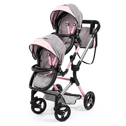 Bayer Twin Doll Pram Neo, Grey, Pink with Butterfly, Jean Look thumbnail 4