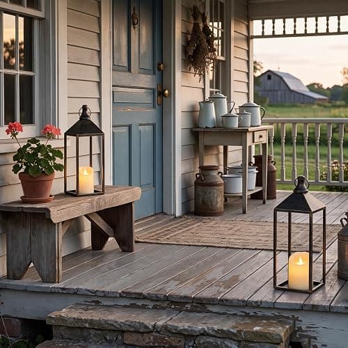 17" 13" Vintage Farmhouse Decorative Lanterns Indoor Outdoor with Candles | Set of 2 Lanterns Decorative Outdoor Indoor for Covered Porch Patio Fireplace Mantel, Floor, Fall, Festival, No Glass thumbnail 5